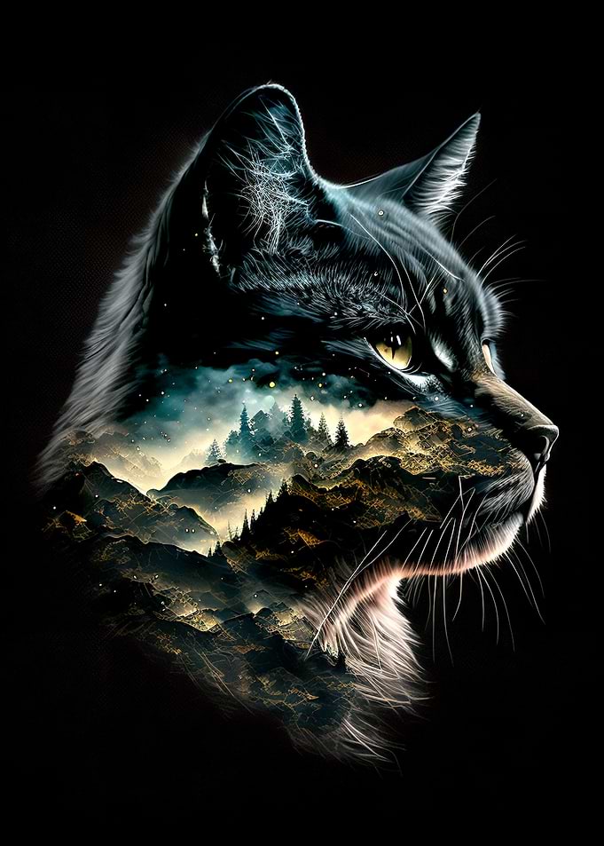 Cat Art Mountains Cats