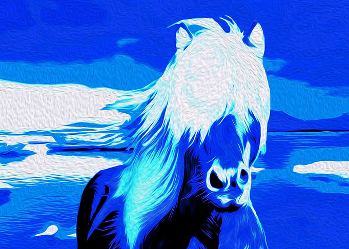 Blue White Winter Horse
