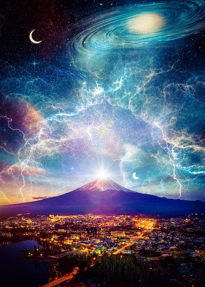Mount Fuji space lightning
