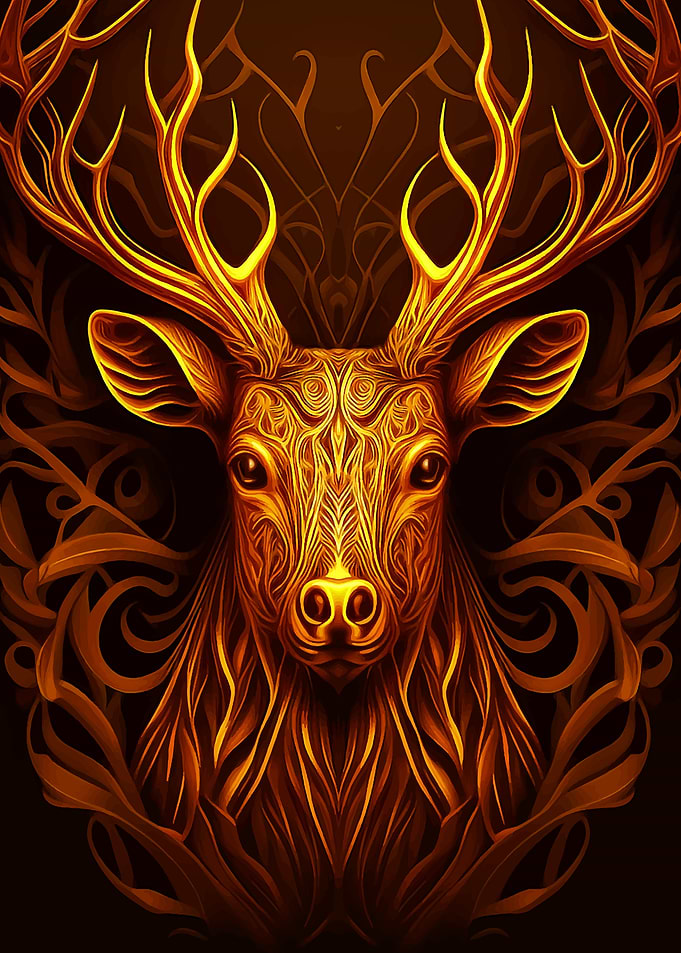 Deer head Fantasy art gold
