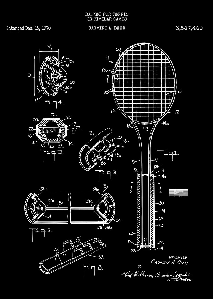 Tennis racket patent 1970