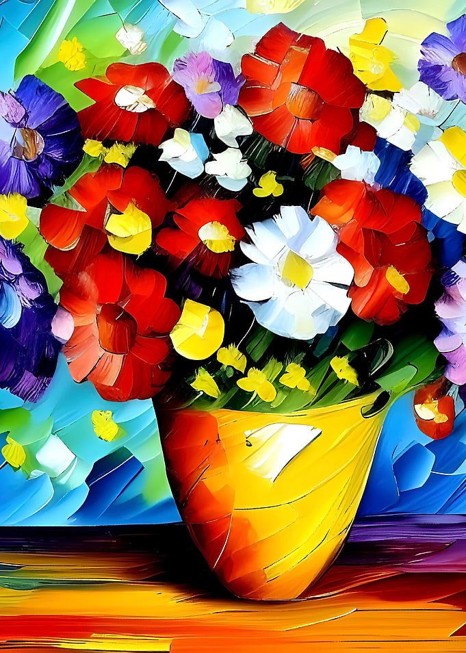 Colorful flowers in a pot