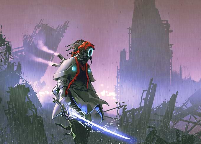 Robot with glowing sword