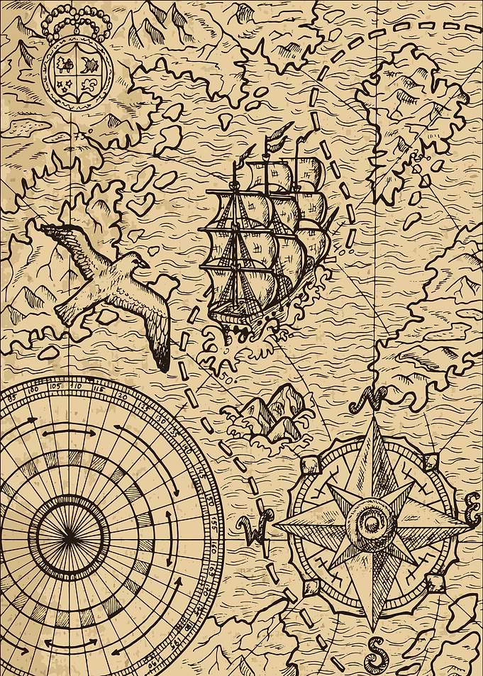 map with sailboat