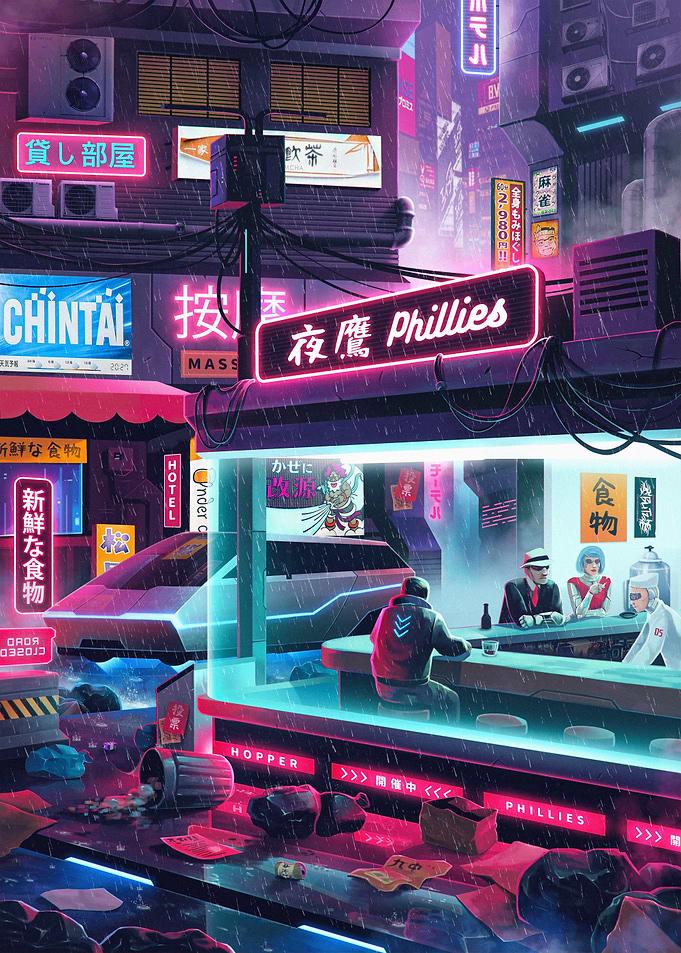Cyberpunk Nighthawks Diner