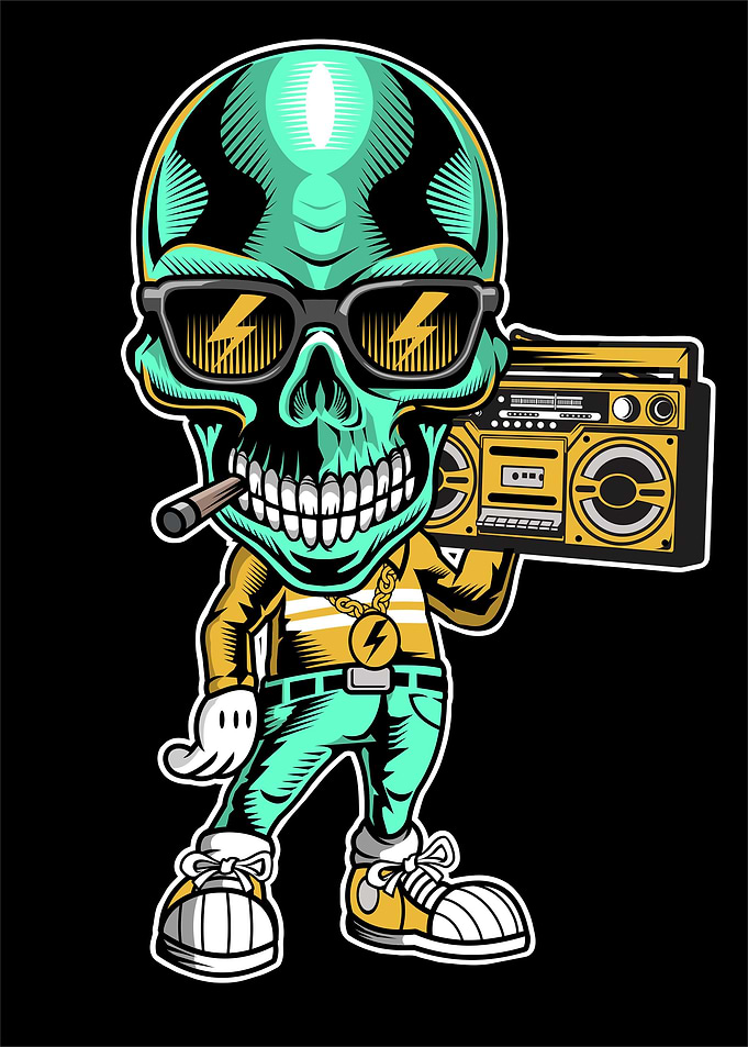 blue skull boombox hand