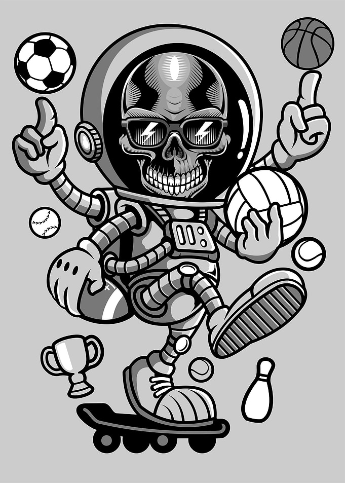 astronaut skull skateboard