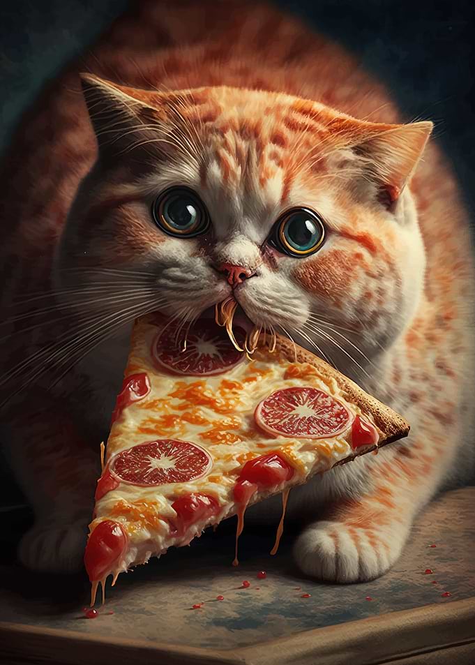Funny Cat Eating Pizza