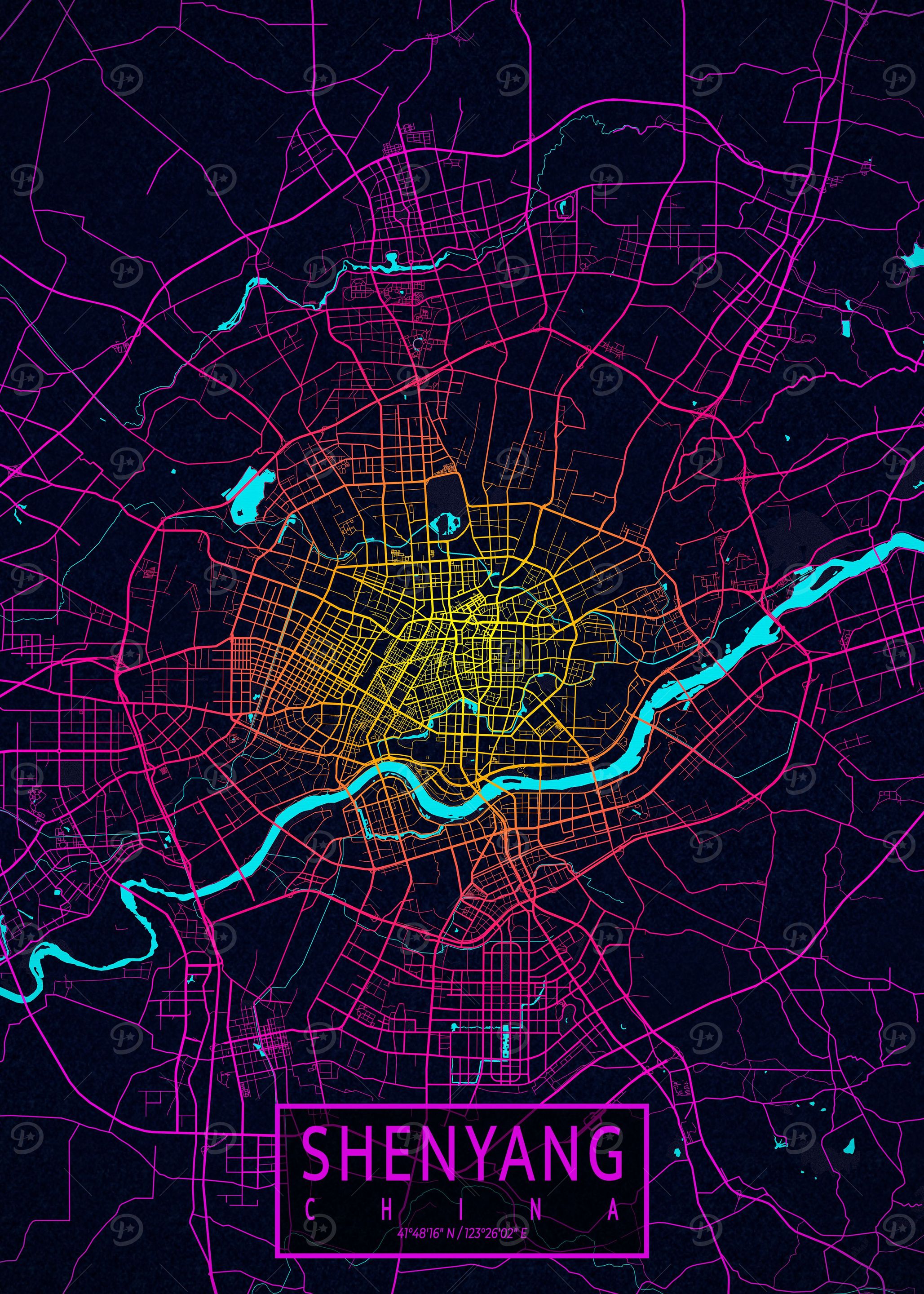 Shenyang City Map Neon
