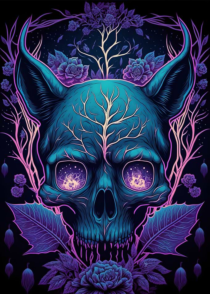 Black Light Cat Skull
