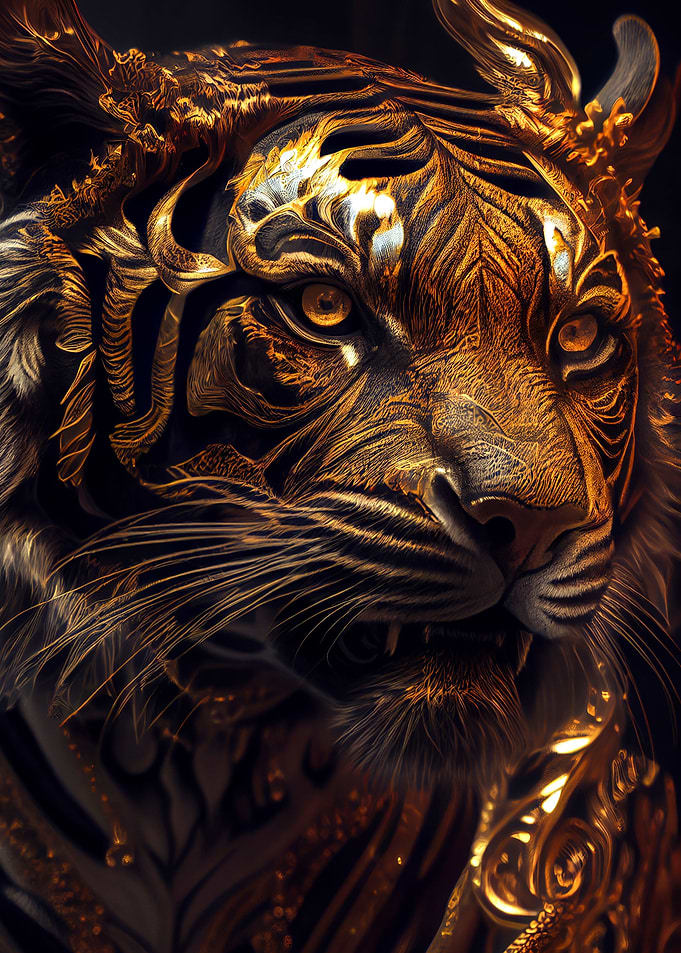 golden tiger head art