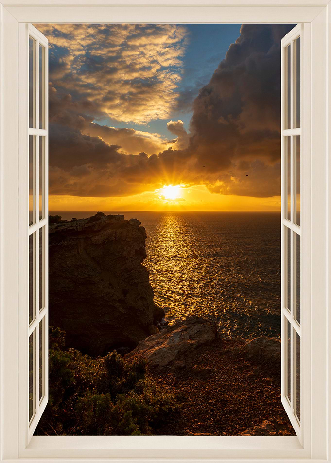 Open window view sea beach