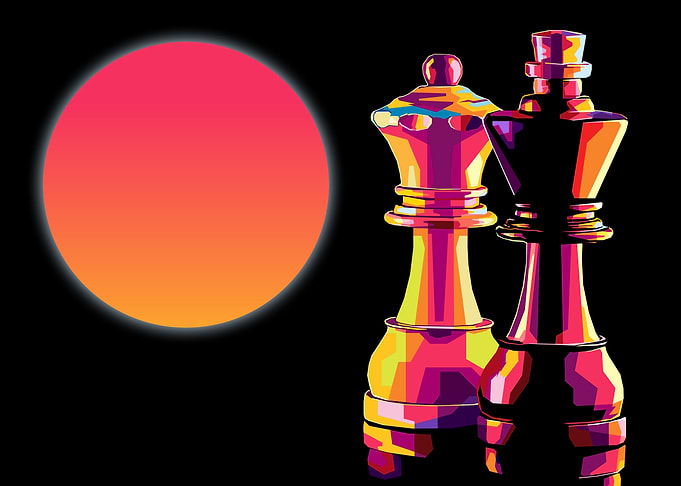 king queen chess retro