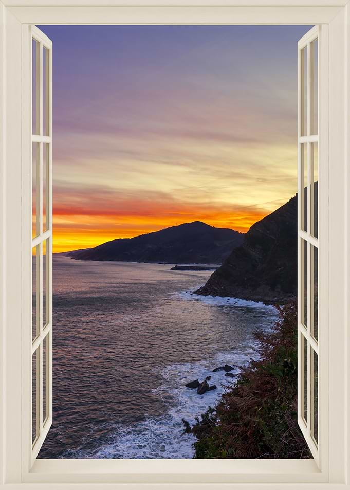 Open window view sea beach