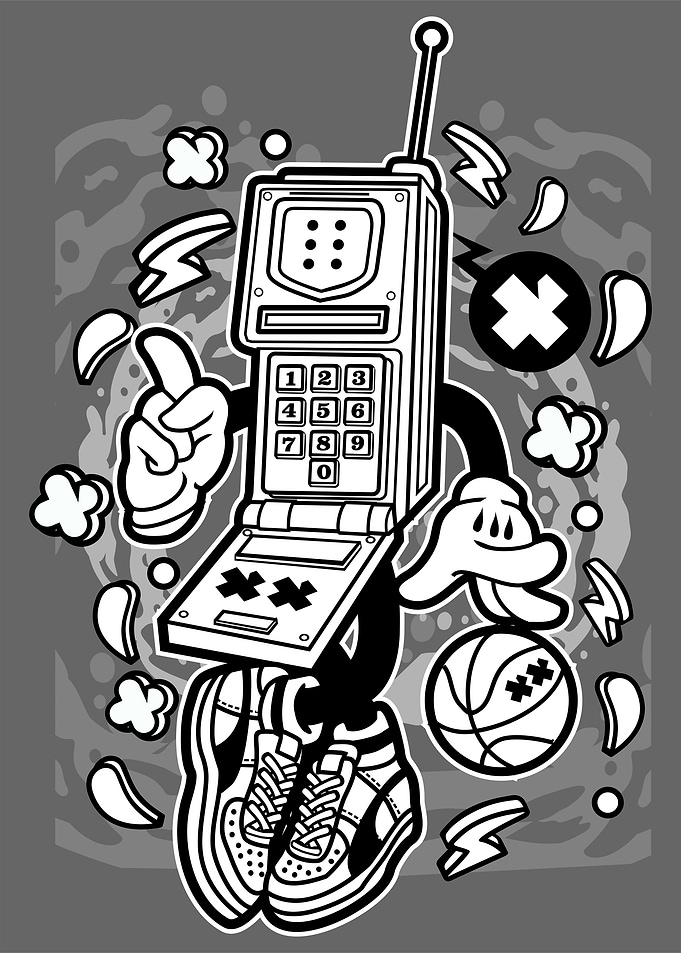 retro cell phone cartoon