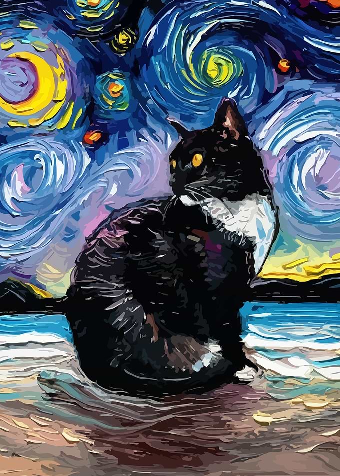 Cat Starry Night Van Gogh