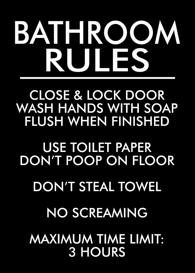 BATHROOM RULES FUNNY BLACK