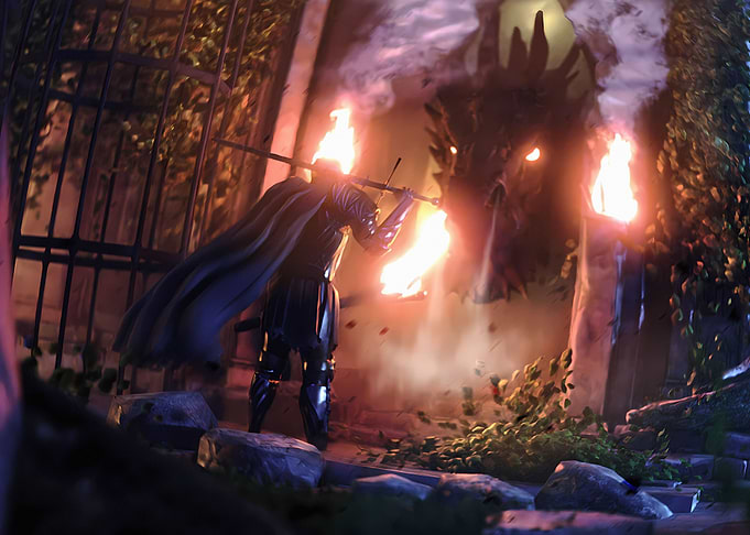 Dragon lair with knight