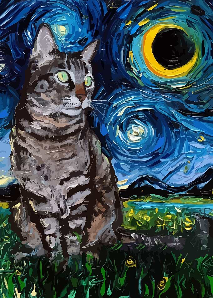 Cat Starry Night Van Gogh