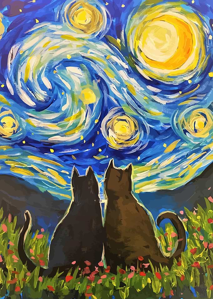 Cat Starry Night Van Gogh