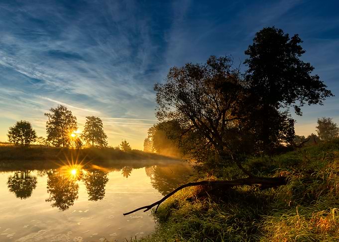 Autumn sunrise and travel