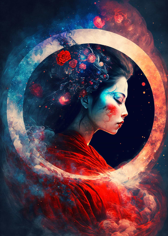 Geisha red and blue eclips