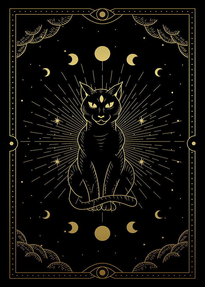 Tarot mystical black cat