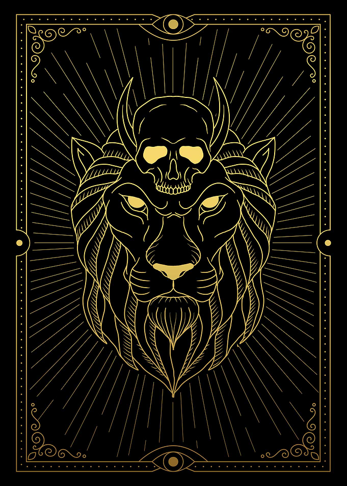 Tarot lion head with skull