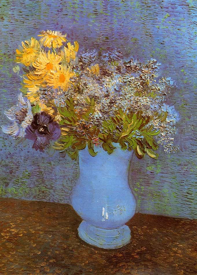 vase with lilacs daisies