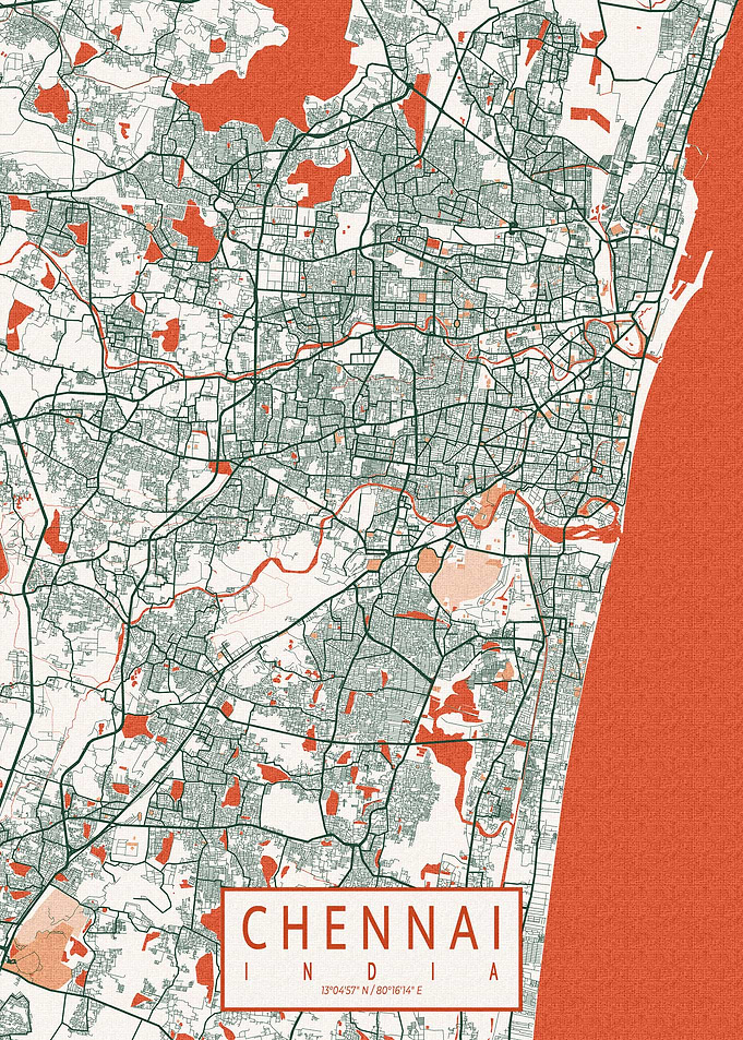 Chennai City Map Bohemian