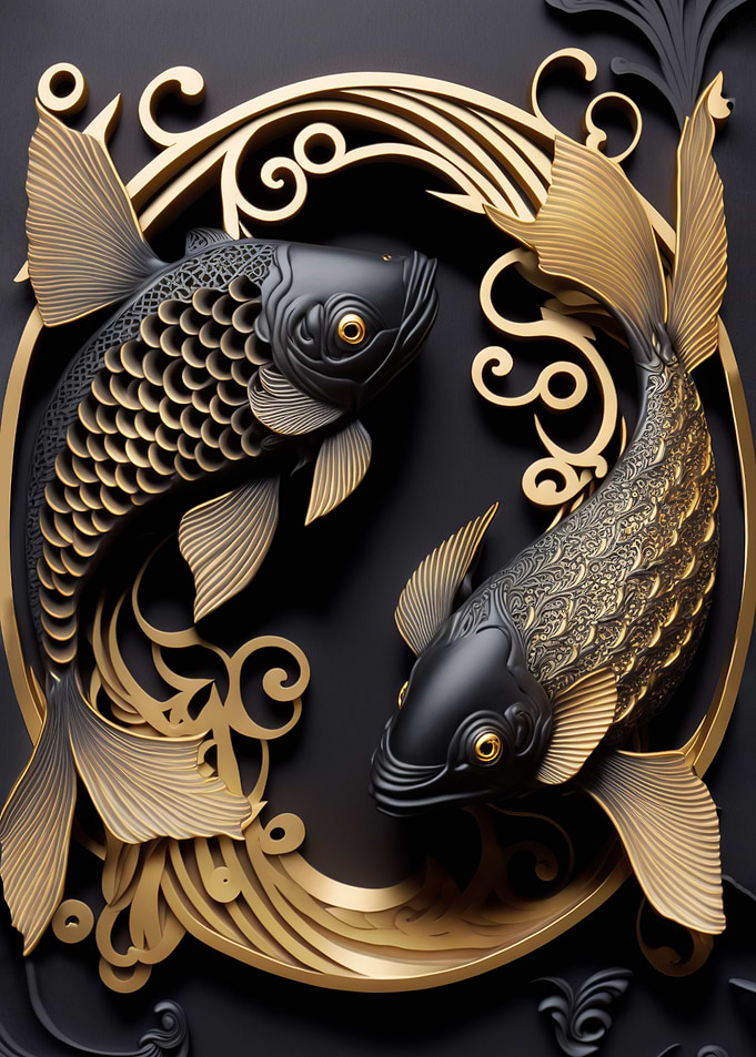 Koi Fish Golden Art Deco