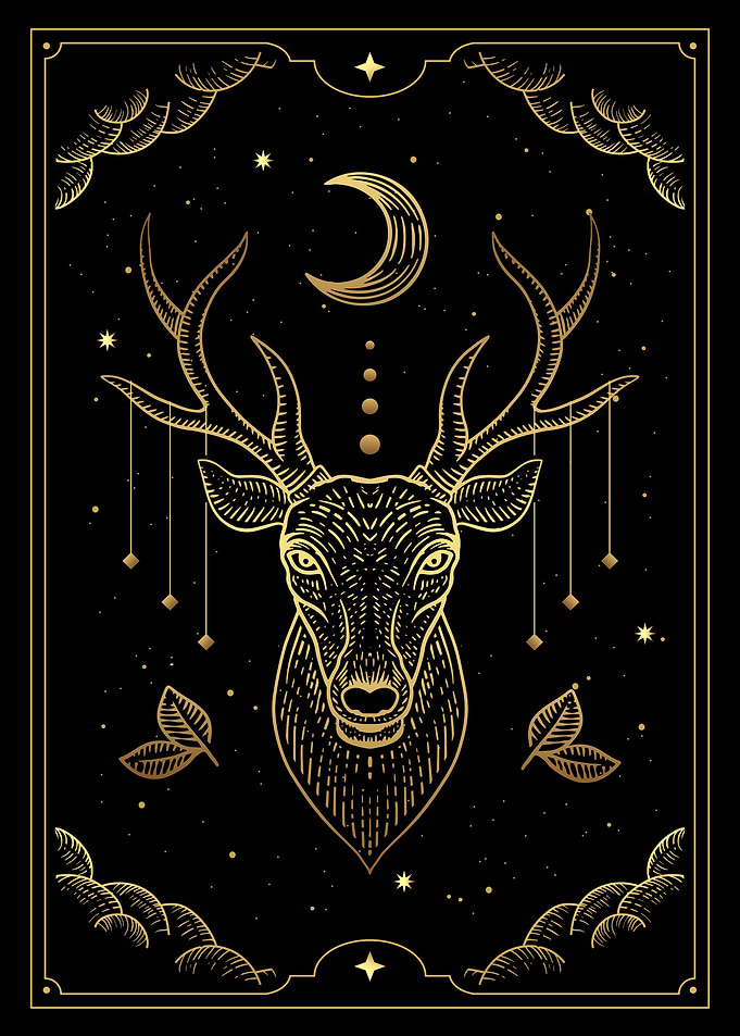 Tarot deer head with moon