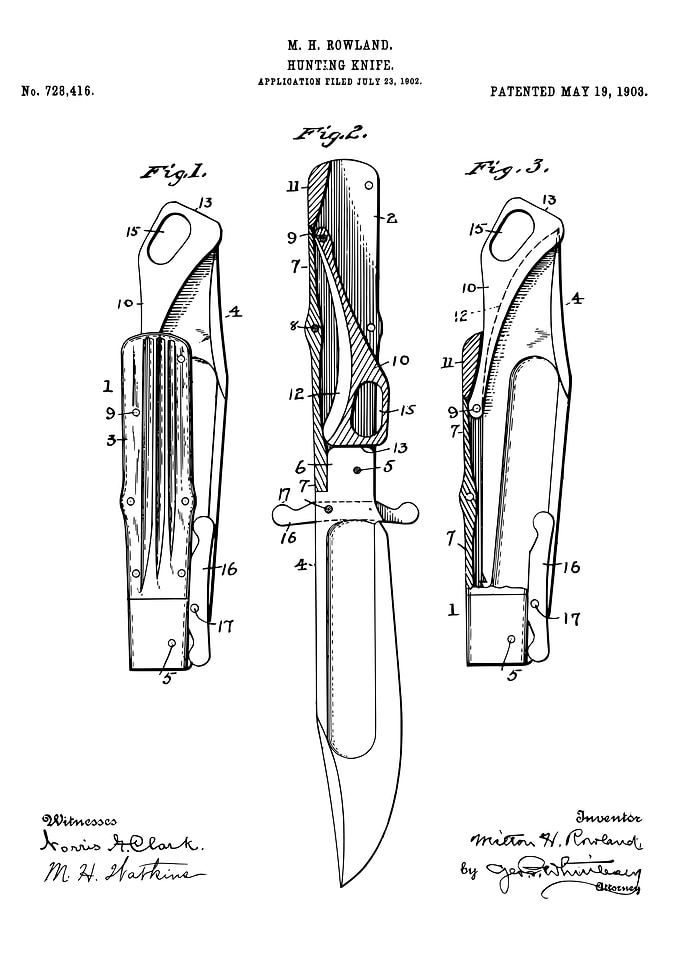 Hunting knife patent 1903