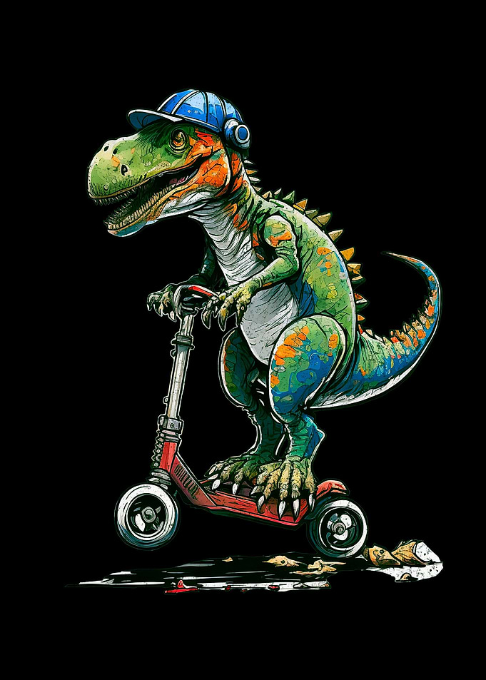 Dinosaur on stunt scooter