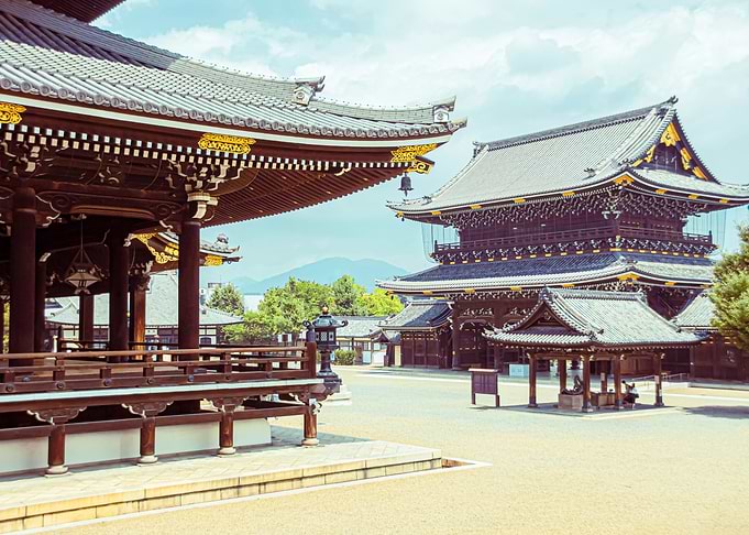 Kyoto temple in sunlight