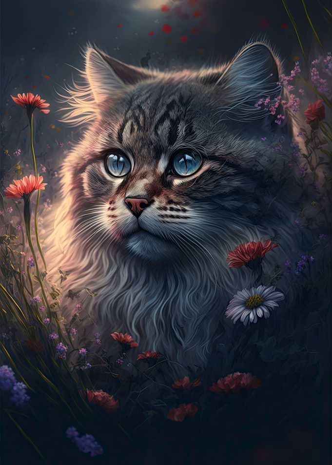 Cat In Flowers