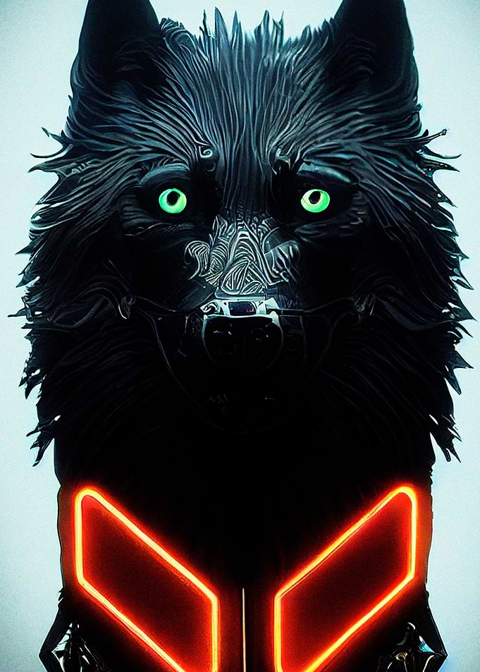 anthromorphic neon wolf
