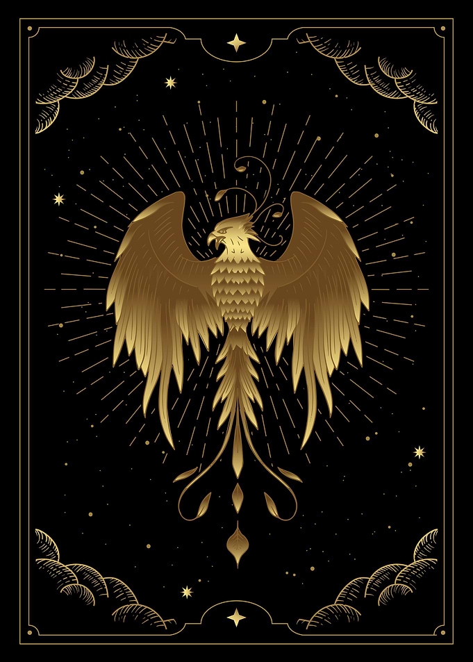 Tarot phoenix bird gold 2