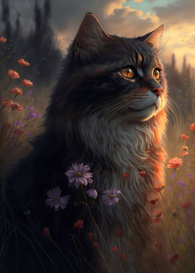 Cat In Flowers