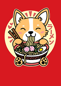 Corgi Eating Ramen