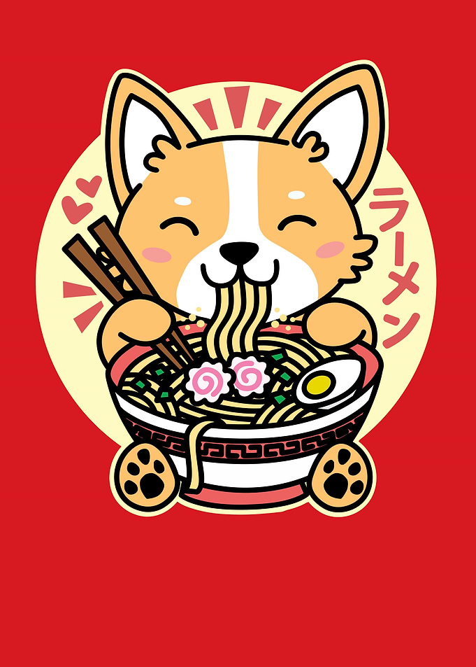 Corgi Eating Ramen