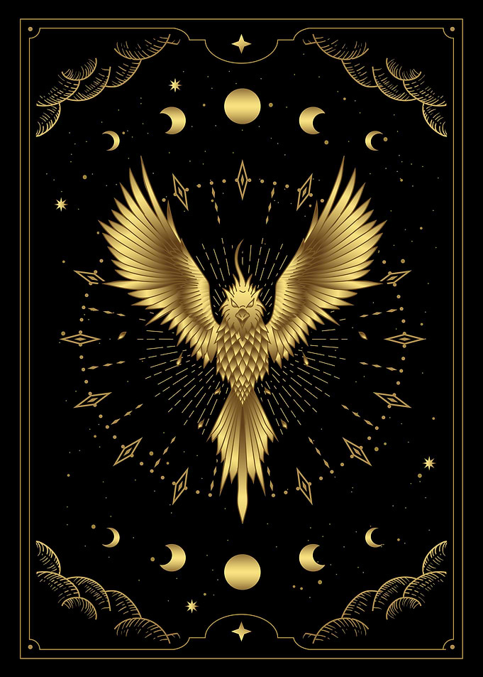 Tarot phoenix bird gold