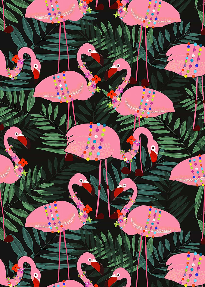 Flamingo with flowers
