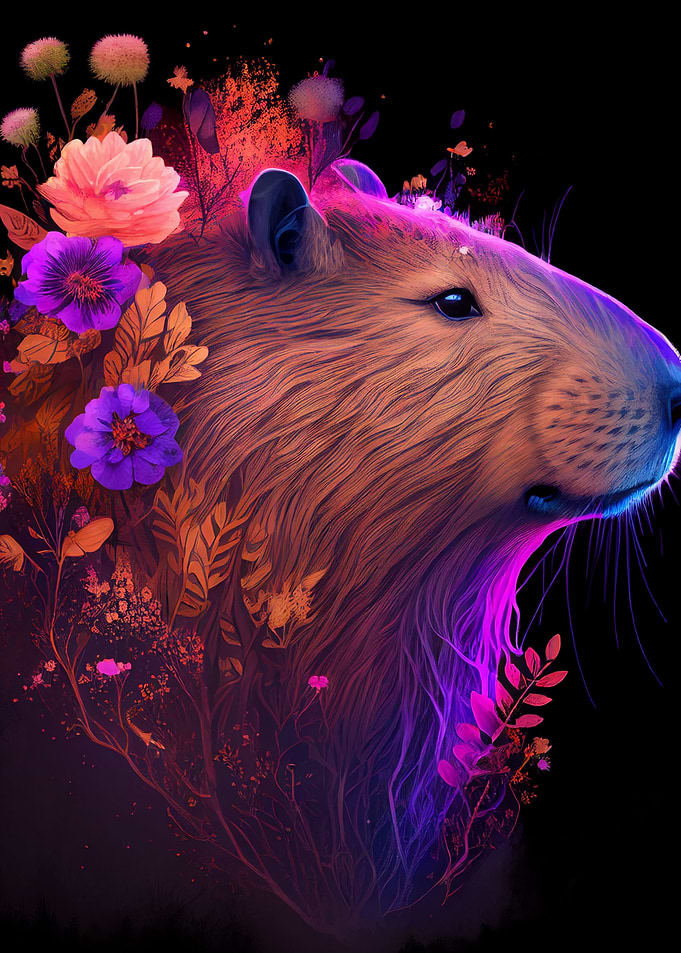 Capybara Colorful Flower