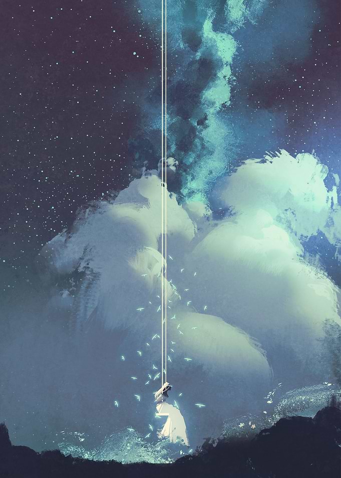 woman with stars and cloud