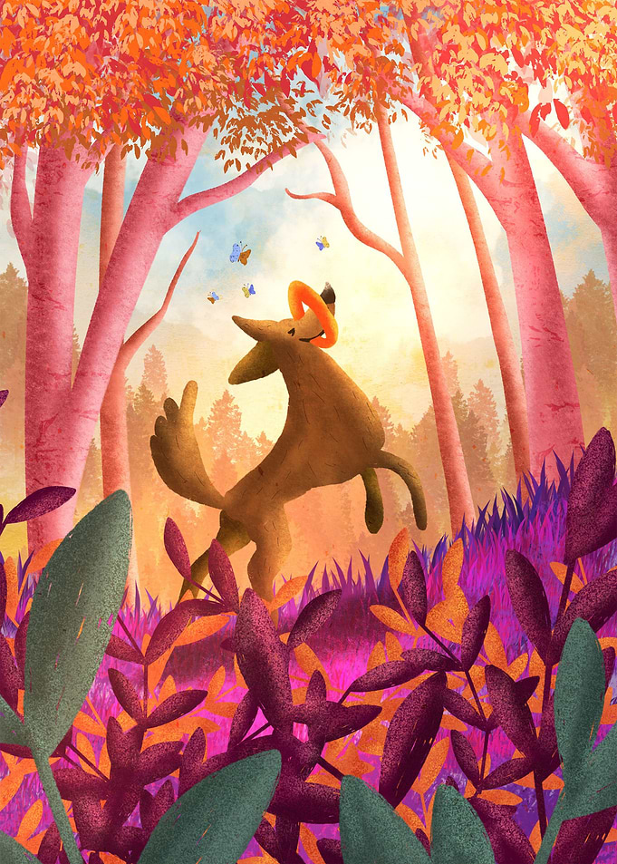Dog Playing in Forest