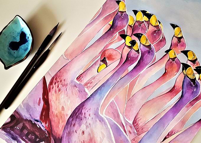 art flamingo painting