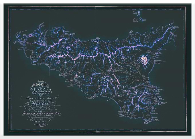 Vintage glowing Sicily map