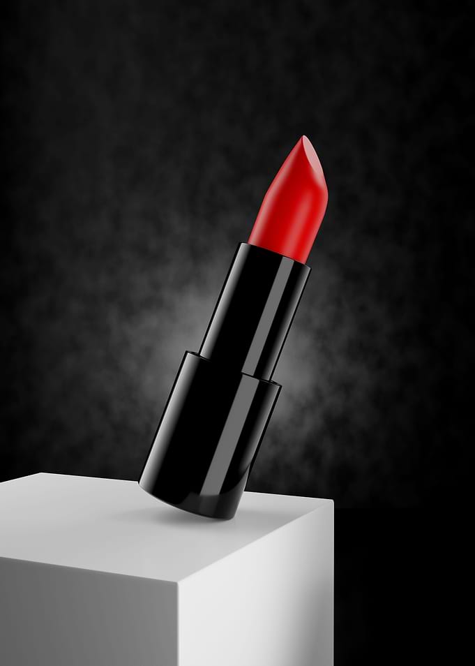 close up of a red lipstick