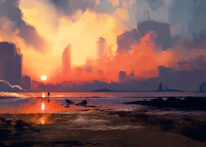 sea beach skyscrapers